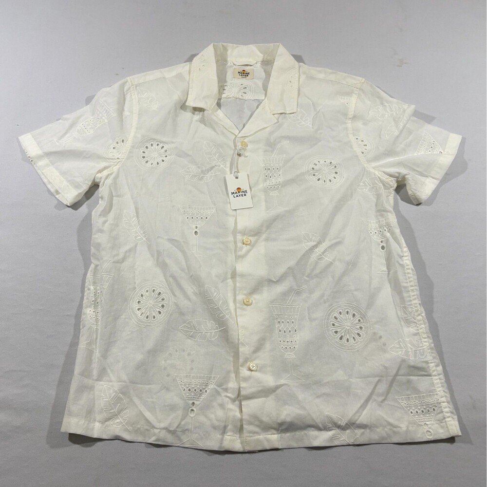 Marine Layer Archive 5 O'Clock Resort Shirt White Eyelet Cotton Button Sz L NWT